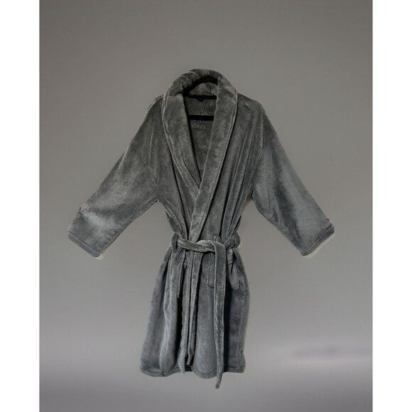 Nautica Men Plush Belted Collar Gray Long Robe One Size Regular Embroidered - Picture 1 of 15
